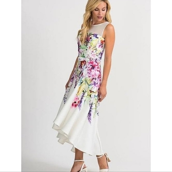Joseph Ribkoff Floral High-Low Dress - White and Multicolor - Picture 4 of 14